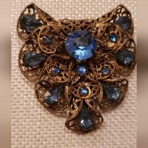 Vintage Czech Blue Rhinestone Dress Clip 1930's